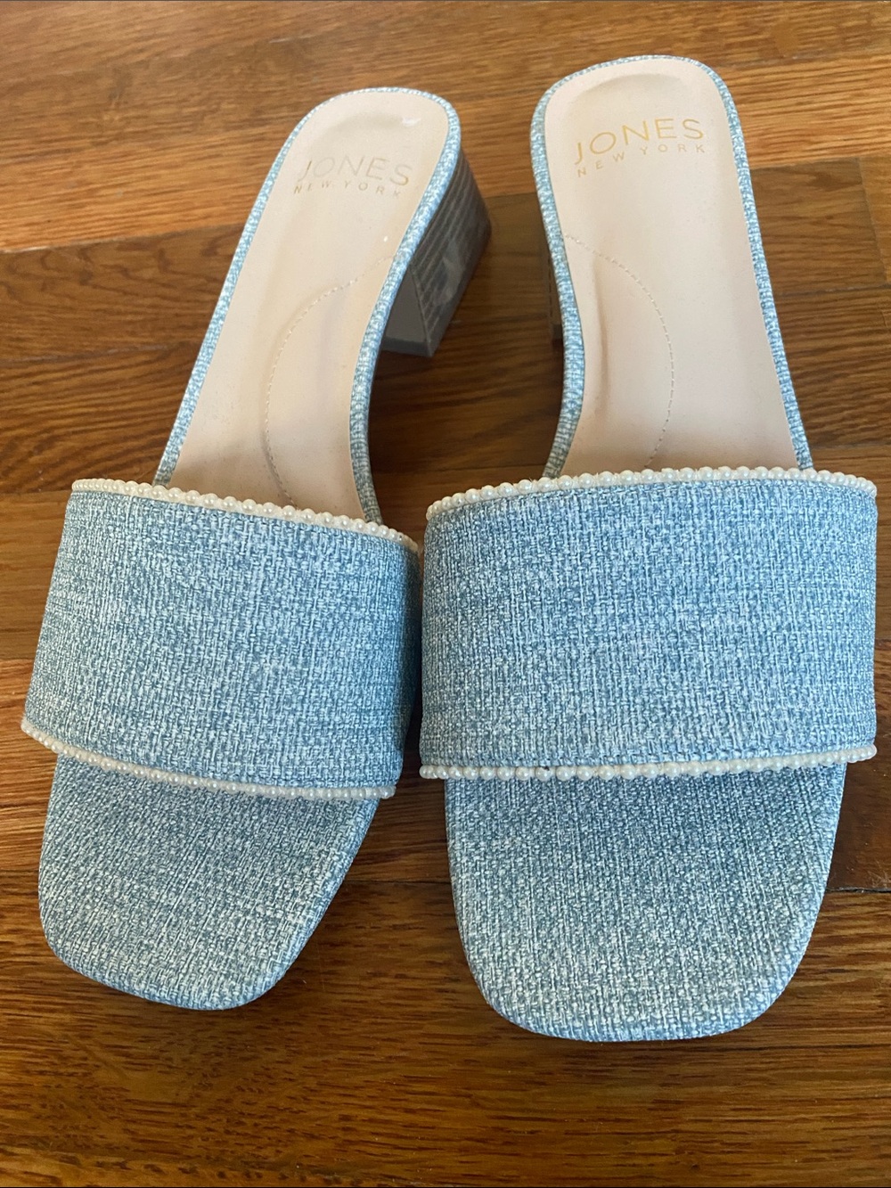 Jones New York Light Blue Fabric Slide Mules